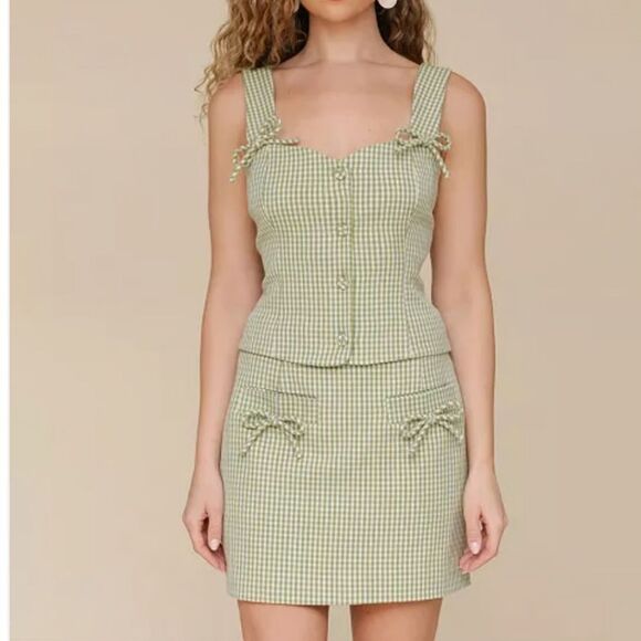 7 For All Mankind Dresses & Skirts - 7 FOR ALL MANKIND Bow-Trim Sweetheart-Neck Top & Skirt Set in Avocado
